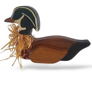 Mallard Duck Decor Hand Carved Wooden Folk Art Vintage MCM gifts Cabin Hunter